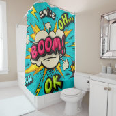 ブーポップ・アートのムなアートクラウド。スマイル,わあ,ポー,カッコいい,  シャワーカーテン (インサイチュ)