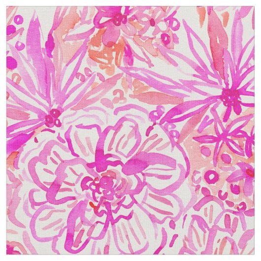 ブームの拍手のピンクの熱帯花の水彩画 ファブリック (クローズアップ)