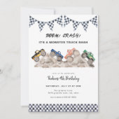 ブームクラッシュモンスタートラック誕生日招待状 招待状 (正面)