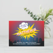 ブームスーパーヒーロー子供の誕生日パーティの招待状 招待状 (スタンド正面)