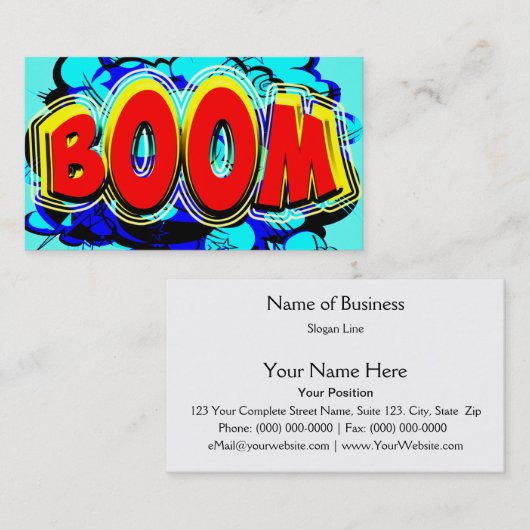 ブームレッドとイエローの漫画ブックアクションバブル 名刺 (正面/裏面)