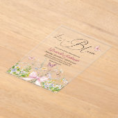 ブームワイルドフラワーピンクボウブライダルシャワー アクリル招待状 (レイダウン)