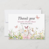 ブーム ワイルドフラワー ピンク ボウ ブライズ シャワー サンキューカード (正面)