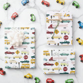 ブーム！交通パターンの車、トラック、バス、バイク、誕生日 ラッピングペーパーシート