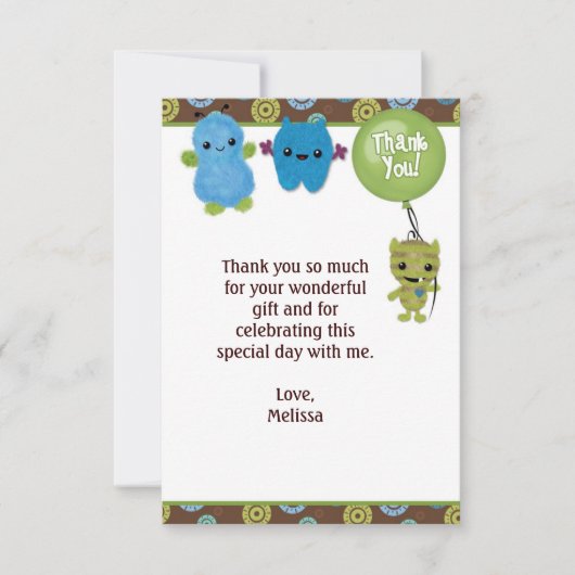 ブーモンスターズの覗き見ありがとう3.5"x5" PABC (FLAT) サンキューカード (正面)