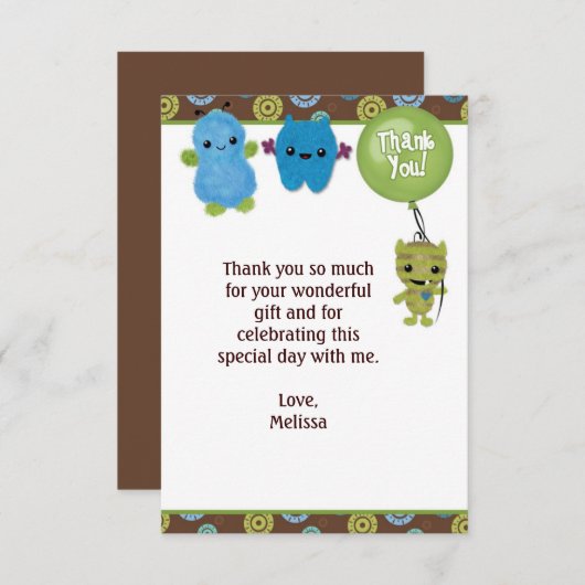 ブーモンスターズの覗き見ありがとう3.5"x5" PABC (FLAT) サンキューカード (正面/裏面)