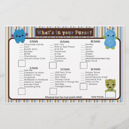 ブーモンスターベビーシャワー財布ゲームを覗く (正面)