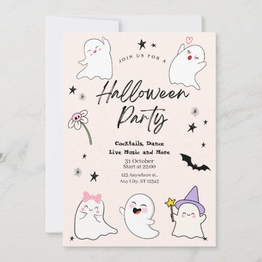 ブーリージャスかわいい幽霊ハローウィンパーティ 招待状 (正面)