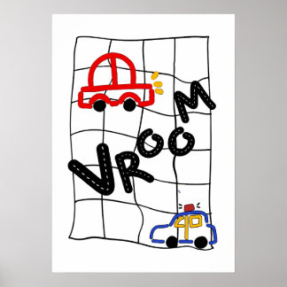 ブーン!カラフルな手描きの車と警察車両 ポスター