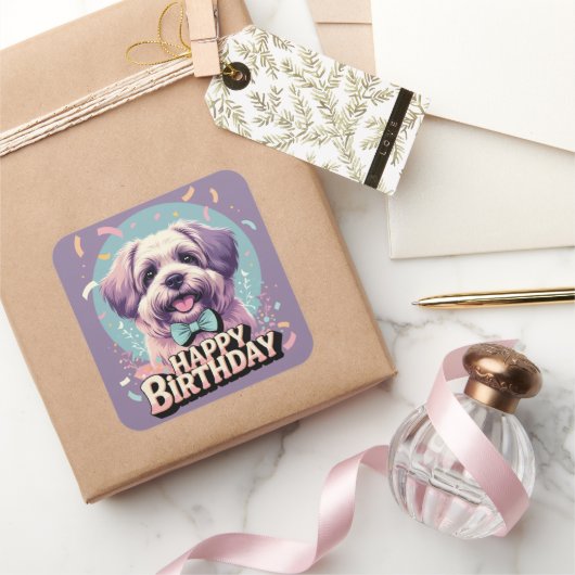 ブーヴィエデフランダレスドッグカラフル スクエアシール (ギフト)