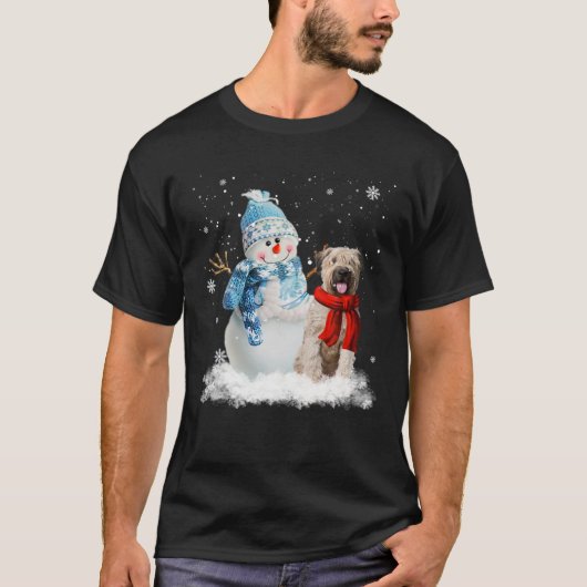 ブーヴィエデフランダースドッグクリスマス雪だるまクリスチム Tシャツ (正面)