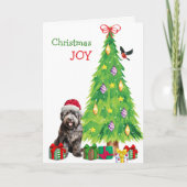 ブーヴィエ・デ・フランドレス犬、鳥とクリスマスツリー シーズンカード (正面)