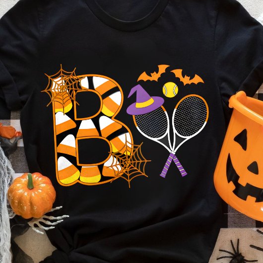 ブー不気味なテニスハロウィンパンプキンテニスボール Tシャツ