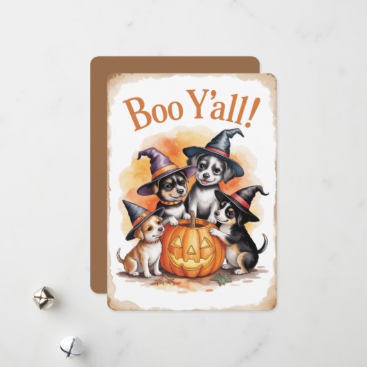 「ブー全部！」 かわいい子犬ハロウィーン シーズンカード (正面/裏面インサイチュ)