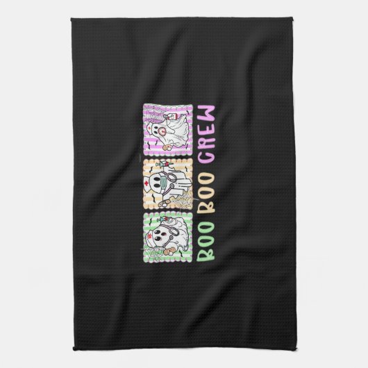 ブー名門私立校風のクーナースハロウィーン仮装の女性男性 キッチンタオル (縦)