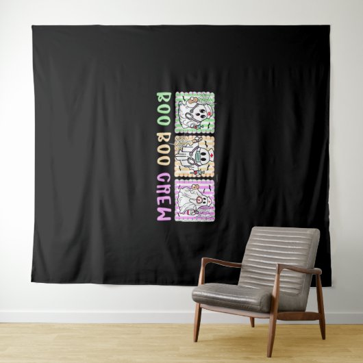 ブー名門私立校風のクーナースハロウィーン仮装の女性男性 タペストリー (インサイチュ(横))