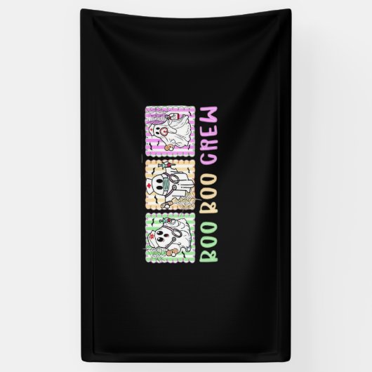 ブー名門私立校風のクーナースハロウィーン仮装の女性男性 横断幕 (縦)