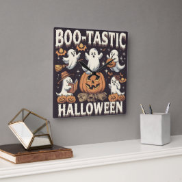 ブー味のハロウィーンかわいいデザイン スクエア壁時計