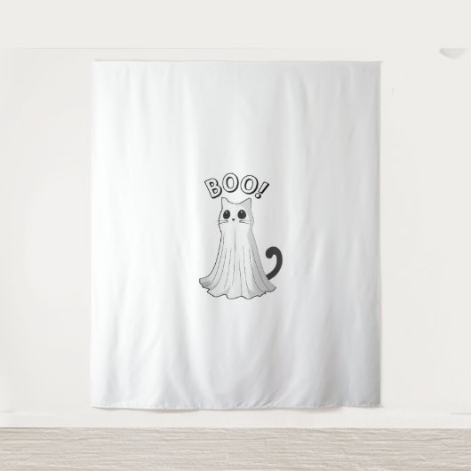 ブー子猫かわいい幽霊キャットハロウィンキッ不気味テン タペストリー (正面)
