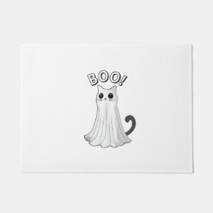 ブー子猫かわいい幽霊キャットハロウィンキッ不気味テン ドアマット