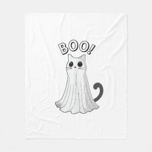 ブー子猫かわいい幽霊キャットハロウィンキッ不気味テン フリースブランケット