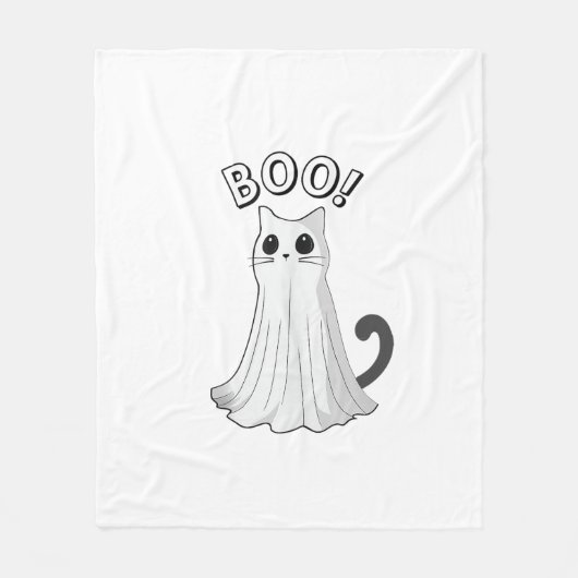 ブー子猫かわいい幽霊キャットハロウィンキッ不気味テン フリースブランケット (正面)