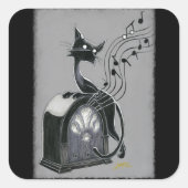 ブー子猫が音楽を聴く スクエアシール (正面)