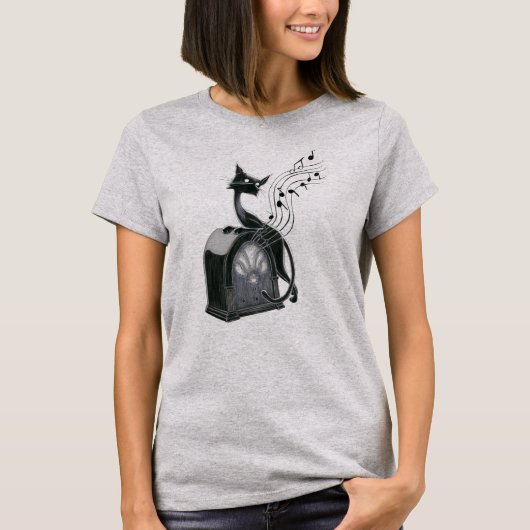 ブー子猫が音楽を聴く Tシャツ (正面)