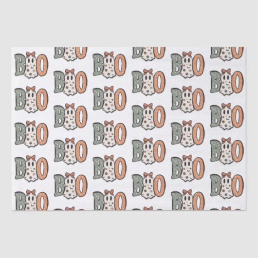 ブー幽霊オレンジグリーンかわいいホワイトハロウィーン 薄葉紙 (正面)