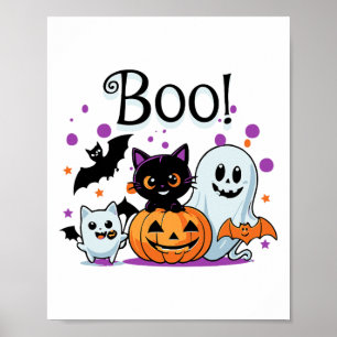 ブー幽霊カボチャ猫とこうもりハロウィングラフィックW ポスター