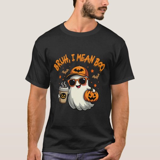 ブー幽霊コーヒーカおもしろいンプキン不気味 Tシャツ (正面)