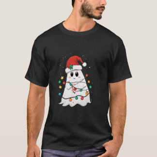 ブー幽霊サンタクリスマスライトハロウィンクリスマスメンズ Tシャツ