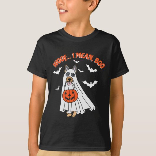 ブー幽霊ドッグおもしろいハロウィーンカボチャ Tシャツ (正面)
