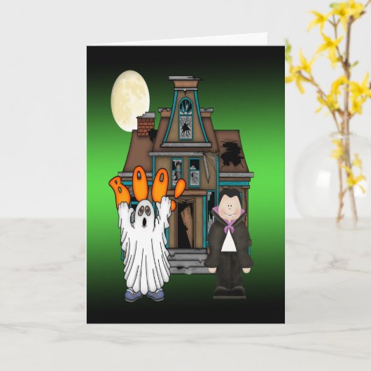 ブー幽霊ドラキュラハロウィングリーティングカード カード (黄色い花)