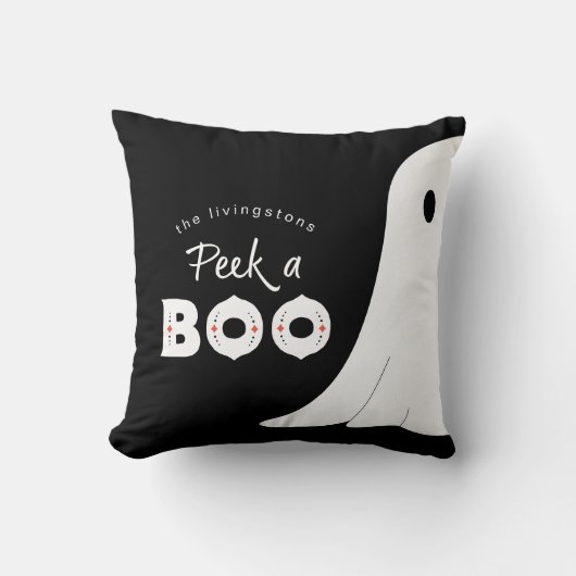 ブー幽霊パーソナライズされたハロウィンを覗く クッション (正面)