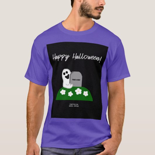 ブー幽霊メンズパープルTシャツをのぞく Tシャツ (正面)