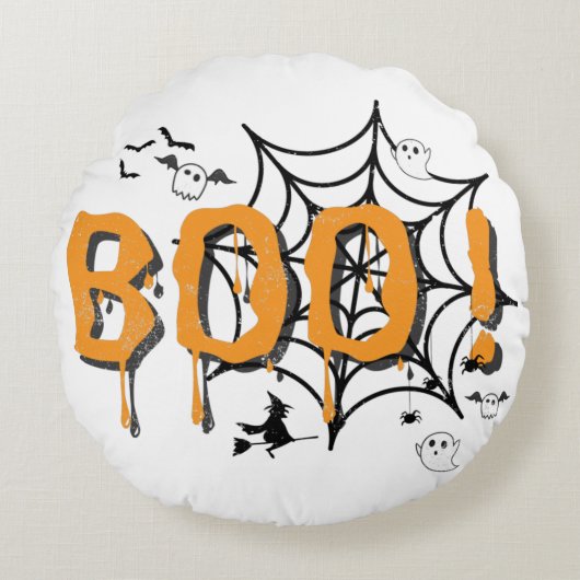 ブー幽霊不気味面白いハロウィーンヴィンテージスローピル ラウンドクッション (正面)