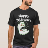 ブー幽霊喫煙雑草Thcハッピーハロウィードハロー Tシャツ (正面)