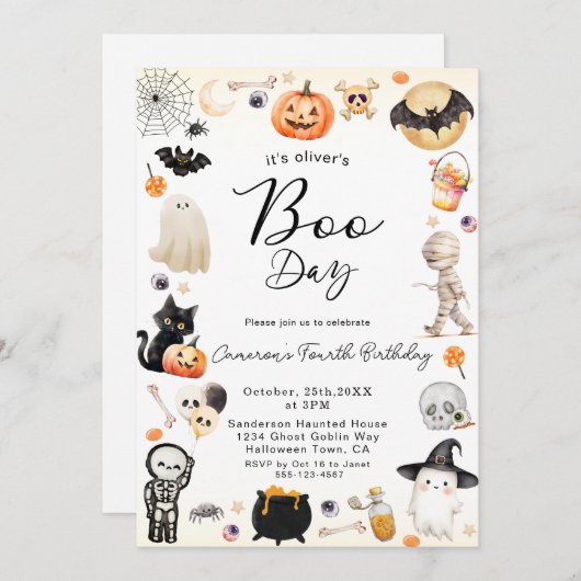 ブー日ANYエイジハロウィーン誕生日 招待状 (正面/裏面)