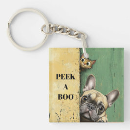 ブー猫の犬をのぞき見る キーホルダー