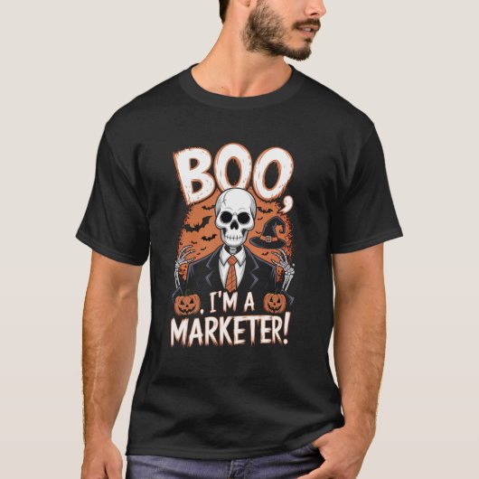 ブー私はマーケターのハロウィーンおもしろい Tシャツ (正面)