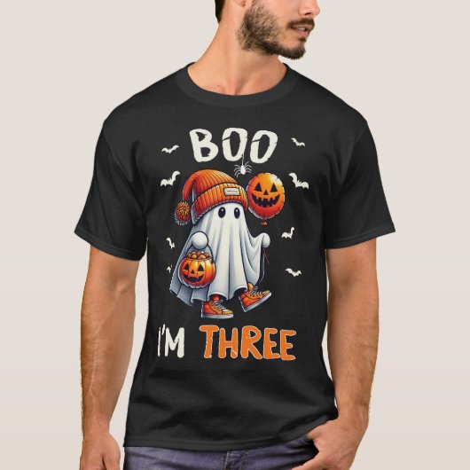 ブー私は3幽霊3歳の誕生日ハロウィーン少年キッド Tシャツ (正面)