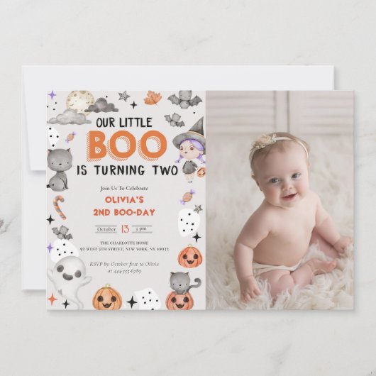 ブー第2誕生日我々の小さなブーは2回転している 招待状 (正面)
