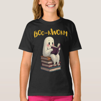 ブー読クワームもっと本の幽霊読ハロウィーン Tシャツ