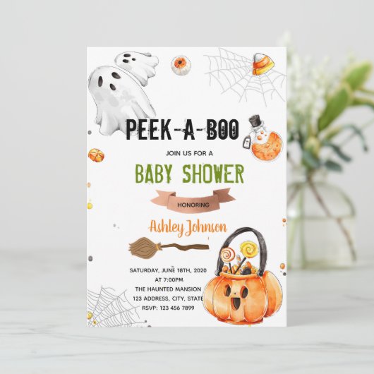 ブー赤ちゃんシャワーのハロウィーンの招待状を覗く 招待状 (スタンド正面)