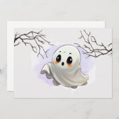 ブー赤ちゃんシャワーハロウィーンをテーマとしたかわいいパーティー サンキューカード (正面/裏面)