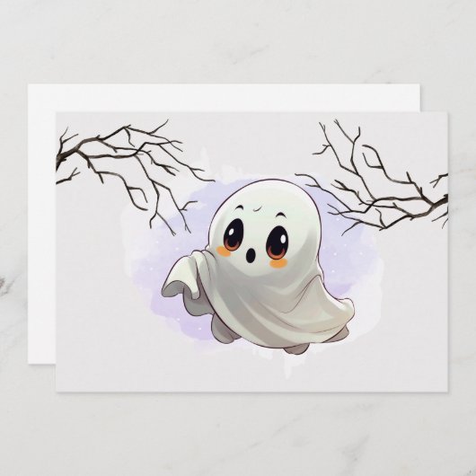 ブー赤ちゃんシャワーハロウィーンをテーマとしたかわいいパーティー サンキューカード (正面/裏面)