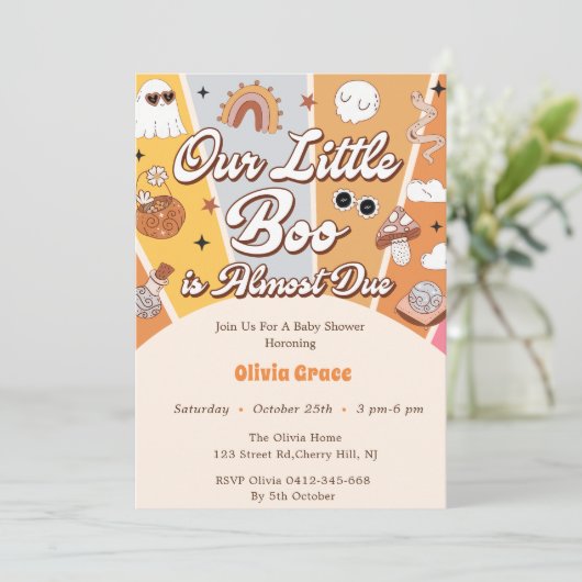 ブー赤ちゃんシャワー私たちの小さなブーはほとんどが原因 招待状 (スタンド正面)