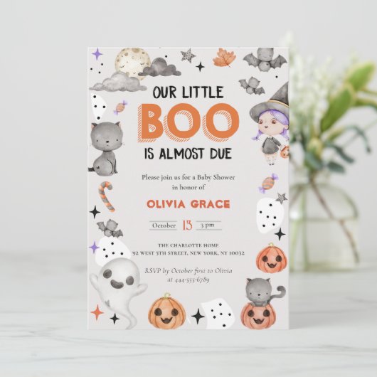 ブー赤ちゃんシャワー私たちの小さなブーはほとんどが原因 招待状 (スタンド正面)