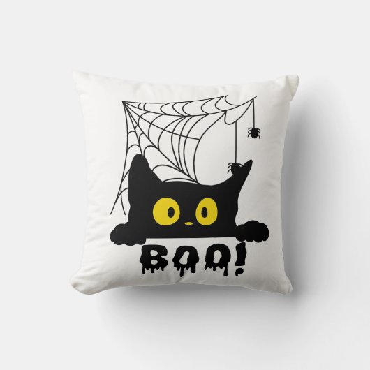 ブー黒猫クモの巣 クッション (正面)